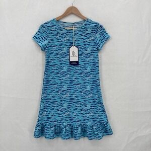 Duffield Lane Astrid Dress Girls 14 Blue Leland Gal Ruffle Hem Short Sleeve NWT